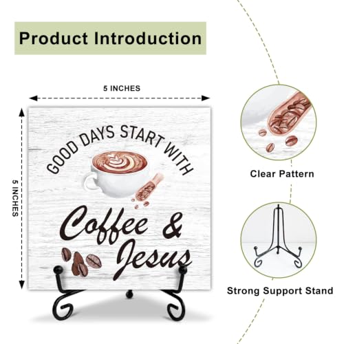 Coffee Bar Sign, Coffee Station Decor Bible Gift for Women Friends, Desk Decorations for Home Office, Wooden Plaque With Stand-TJ31 - style: Coffee and Jesus