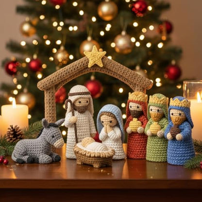Qunclay 8 Pcs Knit Christmas Nativity and Figures Set for Women Men