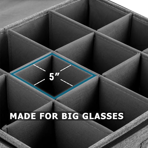 Stack Store Plus More Hard Shell Goblets Storage Box with Dividers - 21" W x 15.5" D x 10" H - Stackable with Fully Padded Interior - Great for Cocktail and Wide Bar Glasses - style: Goblets Storage