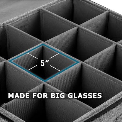Stack Store Plus More Hard Shell Goblets Storage Box with Dividers - 21" W x 15.5" D x 10" H - Stackable with Fully Padded Interior - Great for Cocktail and Wide Bar Glasses - style: Goblets Storage