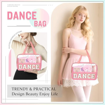 Dance Bag for Girls Chenille Letter Clear Makeup DANCE Stuff Shoe Bag,Toddler Dance Recital Gifts Ballet Cosmetic Zipper with Handle,Dance Competition Accessories Toiletry Storage Women(DANCE-Pink) - color: DANCE-Pink
