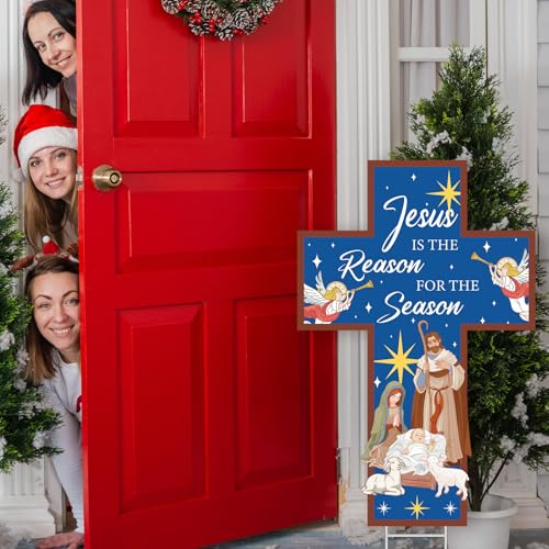 Menkxi 4.6ft Jesus Is the Reason for the Season Yard Sign with Metal Stake