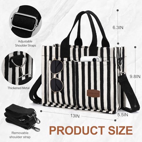 LHMTQVK Canvas Tote Bag for Women, Work & Bible Study Handbag - color: Black Stripe