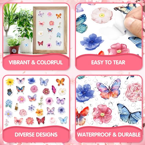 LINAYE 24 Sheets Butterfly Flower Stickers for Kids Adults, Spring Butterfly Flower Decorative Stickers Bulk for Crafts Envelops Scrapbooking, Butterfly Party Favors Supplies for Kids Classroom - style: Butterfly & Flower 24 Sheets