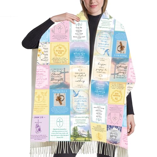 Bible Wrap Scarf for Women, Christian Prayer Shawls Gift, Inspirational Positive Soft Birthday Present for Mother Christmas Thanksgiving (78.7 X 27.5 Inches)