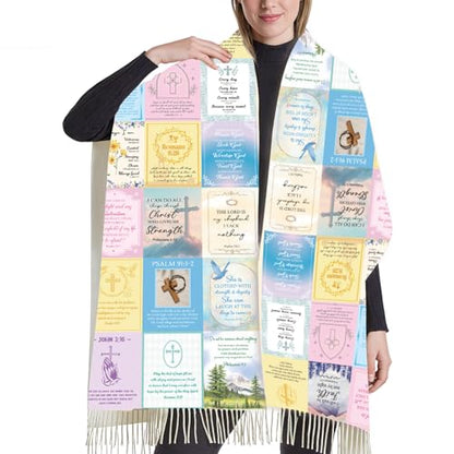 Bible Wrap Scarf for Women, Christian Prayer Shawls Gift, Inspirational Positive Soft Birthday Present for Mother Christmas Thanksgiving (78.7 X 27.5 Inches)