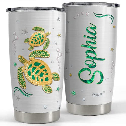 SANDJEST Personalized Sea Turtle Tumbler Jewelry Drawing Turtle 20oz 30oz Tumblers with Lid Gift for Daughter Women Sister Best Friend Christmas Birthday - color: Sea Turtles