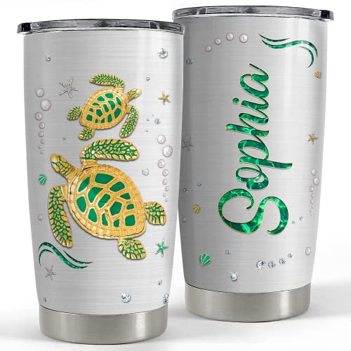 SANDJEST Personalized Sea Turtle Tumbler Jewelry Drawing Turtle 20oz 30oz Tumblers with Lid Gift for Daughter Women Sister Best Friend Christmas Birthday - color: Sea Turtles