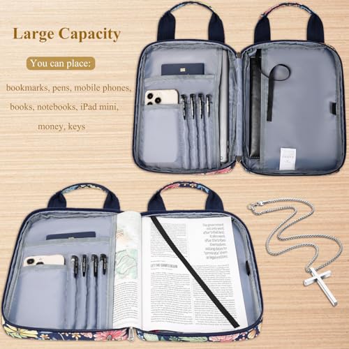 DSIUE Kids Bible Cover Case Gilrs Cute Bible Carrying Case Book Holder/Carrier/Bag with Handle and Pockets, Bow Floral