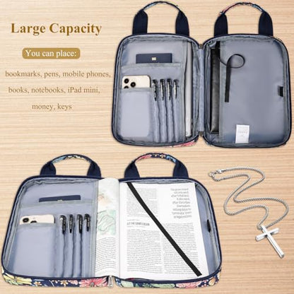 DSIUE Kids Bible Cover Case Gilrs Cute Bible Carrying Case Book Holder/Carrier/Bag with Handle and Pockets, Bow Floral