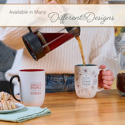 Christian Art Gifts Large Inspirational Ceramic Coffee & Tea Mug for Women - color: Teal Floral/Great Nurse
