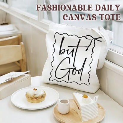 Bible Tote Bags Cute Christian Preppy Canvas Tote Bag Christian Gifts for Women Reusable Shopping Bags(Parent) - color: But God-1