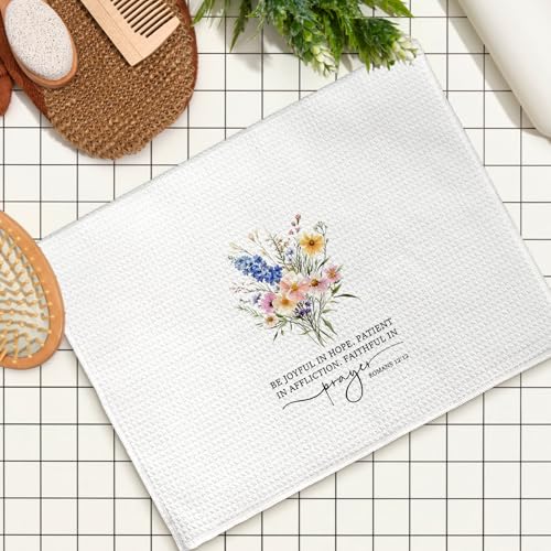 Christian Floral Kitchen Towels, Bible Verse Wildflower Decorative Tea and Dish Towels, Christian Gifts for Women Faith, Religious Decor Hand Towel for Bathroom, 16x24 Inch Set of 2