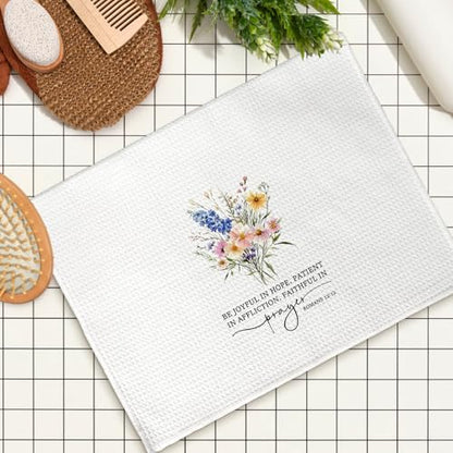 Christian Floral Kitchen Towels, Bible Verse Wildflower Decorative Tea and Dish Towels, Christian Gifts for Women Faith, Religious Decor Hand Towel for Bathroom, 16x24 Inch Set of 2