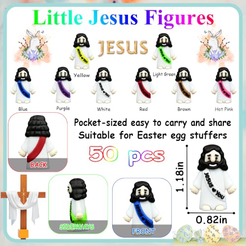 ILHSTY 50 Pcs Little Jesus Figures– Rubber Mini Jesus Figurines in Bulk Christian Doll Tiny Baby Jesus Loves You Figures for Hide and Seek Easter Egg Fillers Egg Hunt Religious Party Favors - color: Mix Color 8