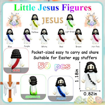 ILHSTY 50 Pcs Little Jesus Figures– Rubber Mini Jesus Figurines in Bulk Christian Doll Tiny Baby Jesus Loves You Figures for Hide and Seek Easter Egg Fillers Egg Hunt Religious Party Favors - color: Mix Color 8