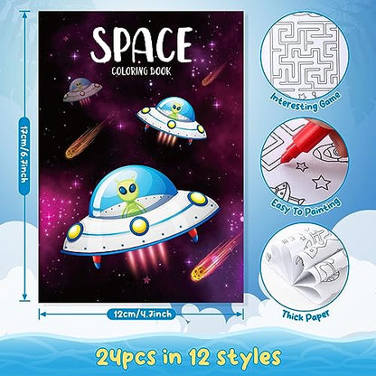 BenLouis 24 Outer Space Mini Coloring Books with 24 Crayons for Kids Bulk - style: Space