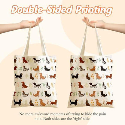 Aesthetics Canvas Tote Bag - Art Design Gift for Women, Reusable Purse Tote Bag with Inner Zip Pocket - style: Dachshund