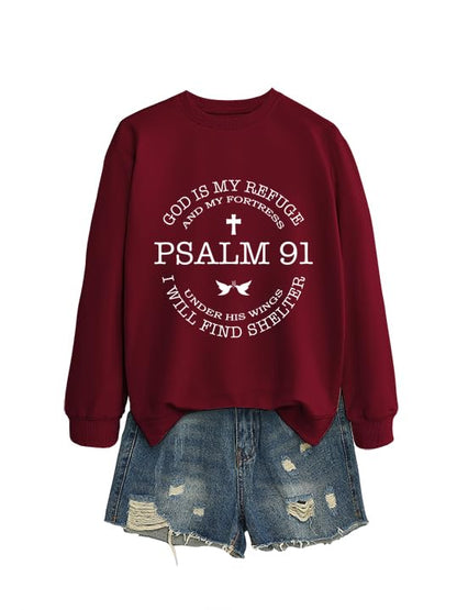 Christian Sweatshirts for Women Psalms 91 Long Sleeve Shirt - color: Wine, size: XX-Large