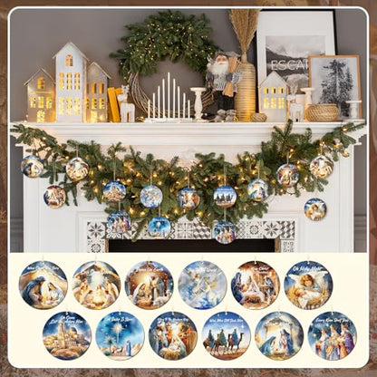 Soaoo 60 Pcs Christmas Nativity Scene Ornaments Bulk Wooden Decor, Novel - style: Novel