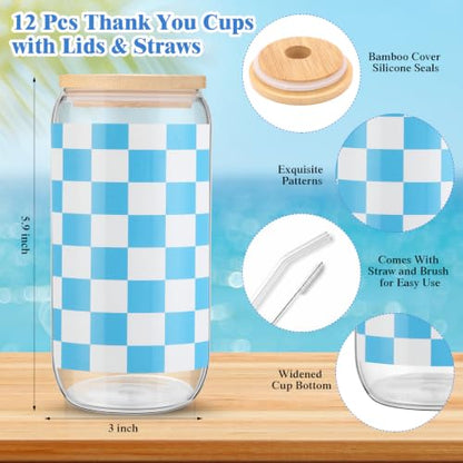 Skylety 36 Pcs Checkered Gifts Bulk Glass Cups Summer Gingham Notebooks - style: Gingham