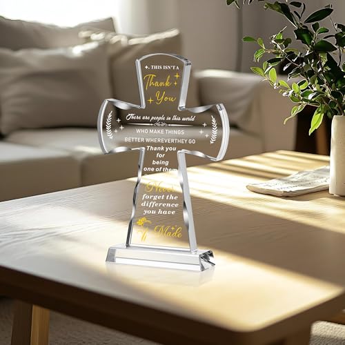 Ghtixsu Thank You Gifts for Women Men Engraved Crystal Cross Plaque - color: Thank You Gifts