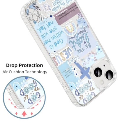 Christian God Phone Case for iPhone 16 6.1", Clear Western Aesthetic Jesus Verse Bible Cross Design, Floral Flower Print Pattern Transparent Cover, Soft TPU Protection for iPhone 16 - color: Jesus-Blue