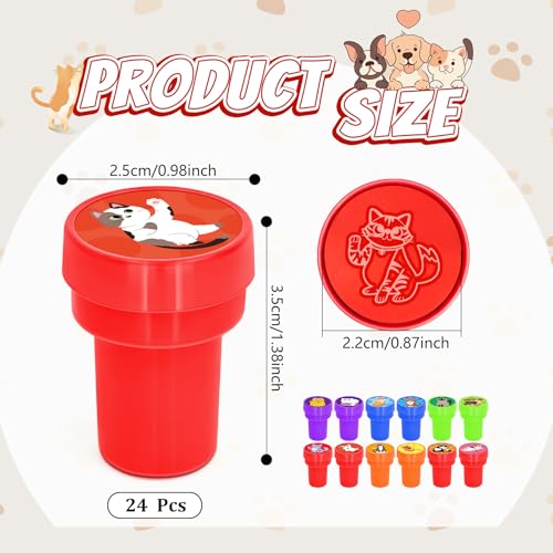 Cinrobiye 24 Pcs Cat Stampers Party Favor Set, Cute Kitty Stamps for Kids Birthday Party, Classroom Rewards, Carnival Prizes, Goody Bag Fillers, Cat Lover Party Supplies - color: Cat