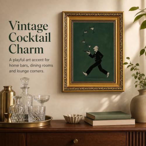 Vintage Bartender Gold Framed Wall Art Martini Cocktail Picture Wall Decor - color: Bartender, size: 10"L x 8"W