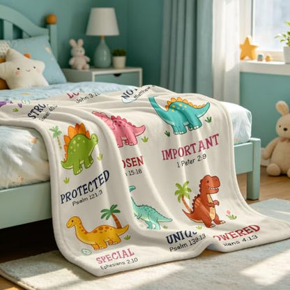 Mosslink Baptism Gifts for Boys Girl, Christian Gift Dinosaur Blanket 40"x50" - color: White-god Says I Am
