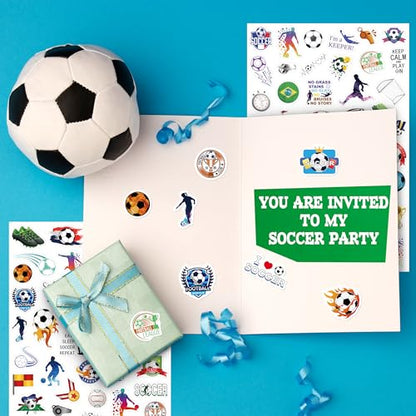 LINAYE 24 Sheets Soccer Stickers 1160 PCS Waterproof Self Adhesive Soccer Party Favors Supplies Team Rewards Gifts for Kids Adults - style: Soccer 24 Sheets