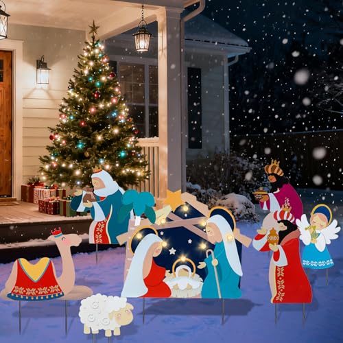 Bshine Christmas Outdoor Decor Stake, Nativity Metal Yard Sign, 7 Pack - size: 14.5" Nativity