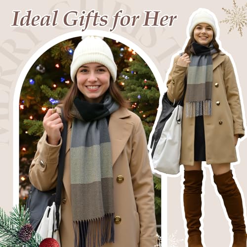Loritta Winter Scarf for Women, Long Plaid Shawl Wraps Scarves Gifts - color: U-brown Red Lattice