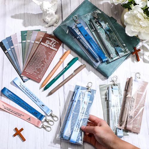 Sinload 50 Set Christian Gift Bulk Bible Emergency Numbers Bookmark with Silicone Keychains Scripture Quote Pen Religious Study Supplies for Church Bible Study Group (Boho Color) - color: Boho Color