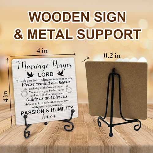Christian Gifts for Women Men, Religious Wedding Gift, Wedding Gifts For Couples Newlyweds, Marriage Blessing Gifts, Engagement Gifts for Couples, Christian Wooden Plaque Sign With Stand - style: F