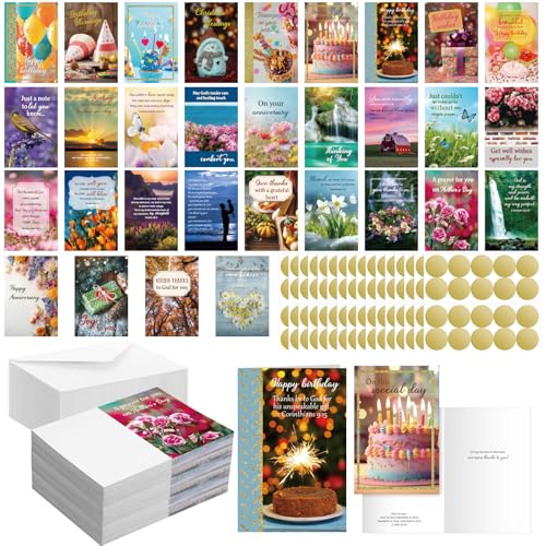 Motiskyy 100 Pack Religious All Occasion Cards, Christian Greeting Blessing Cards Assortment with Scripture Inspirational Prayer and Envelopes Stickers for Christmas Birthday Thinking of You
