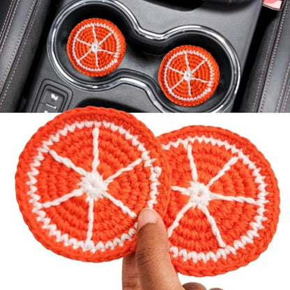 Cotton Crotchet Fruit Car Coaster Set (Zesty Pop) - color: Orange Punch