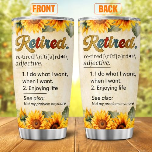 Retirement Gift Tumbler for Women Men, Funny Definition Print Stainless Steel Travel Cup, 20oz Insulated Coffee Mug, Sunflower Design, Ideal for Retiree Birthday Celebration - color: Retirement Life P5