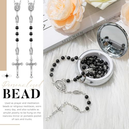 Jadive 12 Sets Catholic Rosary Necklace 6mm Glass Pearl Beaded - color: Black