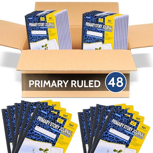 48 Pack - EPI Primary Ruled Composition Notebook Black - 200 Pages (100 Sheets), 9-3/4 x 7-½ - Classroom Back to School Supplies, Heavy Duty, Durable Hardcover Office Notebooks, Sewn - size: Pack of 48, style: Primary Ruled