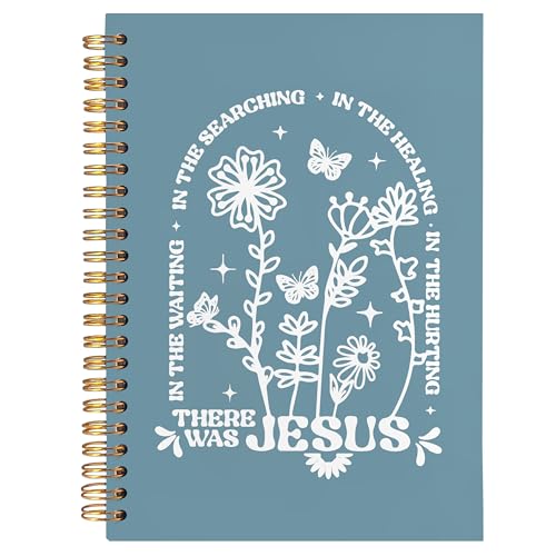 BearCake Boho Floral Christian Notebook Journal, Christian Gifts for Women, Bible Notebooks for Note Taking, Bible Journaling Notebook, There Was Jesus Hardcover Spiral Notebook 5.5x8.3 Blue 1 - color: Bible-Jesus star blue