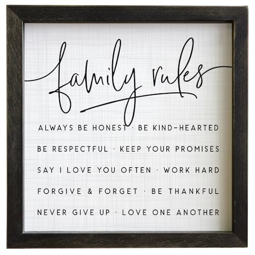 Simply Said, INC Rustic Frames Family Decor, Family Rules, 10 x 10 inch Wood Sign, Made in USA, RF1263 - color: Family Rules
