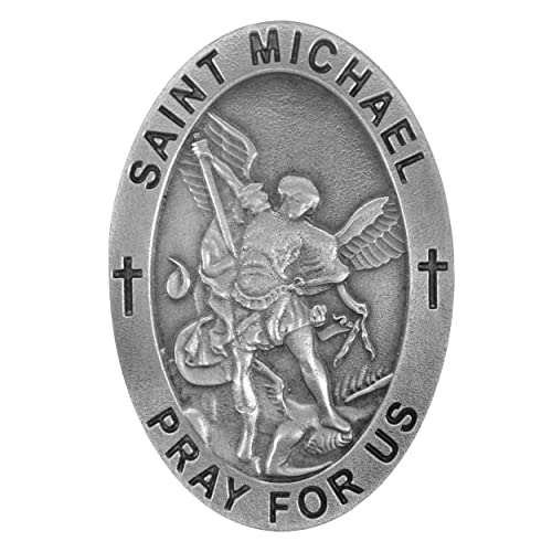 True Faith Jewelry Pewter Oval St Michael Car Visor Clip, Archangel Patron Saint of Police, Law Enforcement Officer Gifts for Men and Women, Fine Pewter (92% Tin), 2 x 1-5/8 Inch - size: St. Michael (Oval)