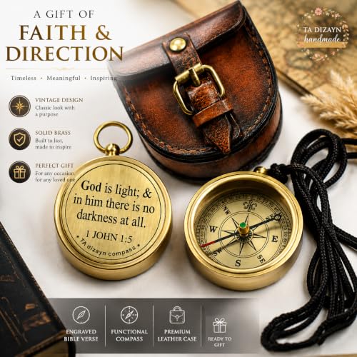 For I Know The Plans I Have For You, Jeremiah 29:11, Solid Brass Directional Engraved Compass, Baptism Gifts for Boys Girls, First Communion, Christian Gifts for Men, First Confirmation Gifts for Boys - style: # God is Light-1 John 1:5