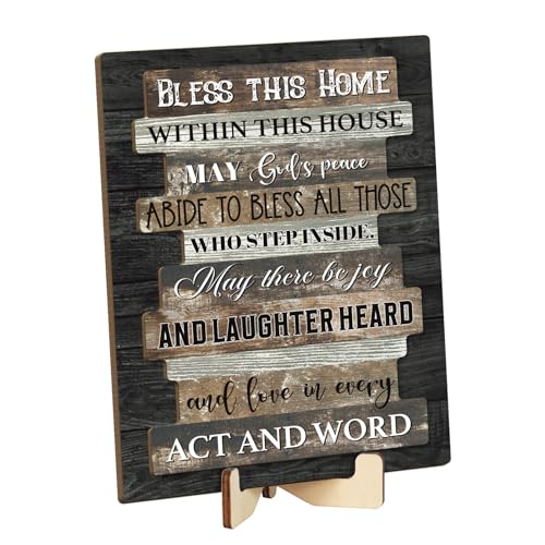 Putuo Decor Welcome Home Sign - Bless This Home Within This House, 2 Layer Blessing Plaque with Wooden Stand for Entryway Table Decor, Rustic Christian House Display, Gift for Housewarming - color: Brown Bless This Home