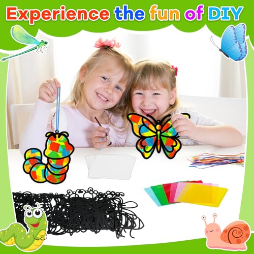 Lonfliness 32 Sets Spring Bug Suncatchers Craft Kit DIY Insect Window Stained Glass Effect Paper Butterfly Bee Home School Classroom Decoration Summer Art Creative Activity Project Gift Favor - style: Insect