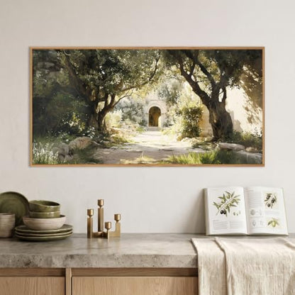Garden of Gethsemane Landscape Framed Canvas Wall Art -20"x40" - color: Garden Landscape Wall Art, size: 20"L x 40"W