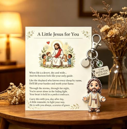A Little Jesus for You - Mini Keychain & Poem Card Set, I Am With You Always Pocket Reminder, Christian Faith Gift - color: August