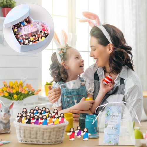 Barydat 100 Sets Mini Jesus Figurines Bulk Easter Gift Little Jesus Figures Tiny Toys Christ Savior Doll with Cards Bags for Religious Party Favors Sunday School Baptism Gift(Floral Style) - style: Floral Style