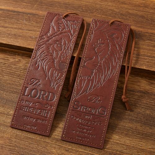 2 Pcs Wolf Lion Leather Bible Bookmark, Christian Bookmarks Gifts for Men Book Marks for Reading Men (Brown) - style: Brown